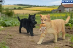 Domestic Cat with Kitten Statue