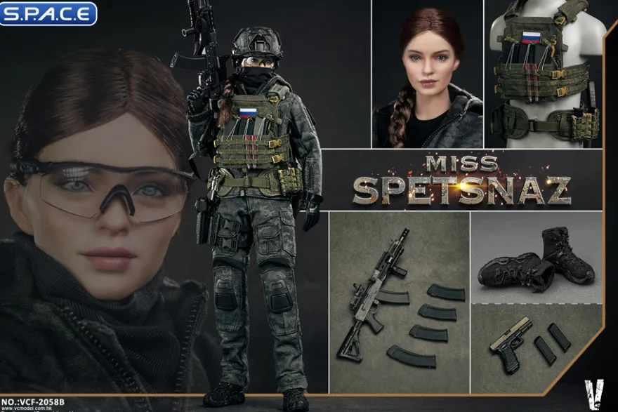 1/6 Scale Miss Spetsnaz with green Vest - MCB Camouflage Russian Combat Women Soldier