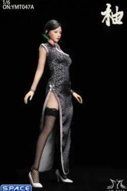 1/6 Scale Pomelo Head Sculpt with Leopard Cheongsam Dress Character Set