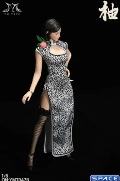1/6 Scale Pomelo Head Sculpt with Leopard Cheongsam Dress Character Set