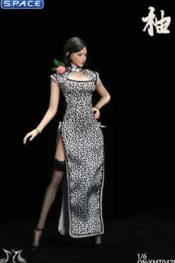 1/6 Scale Pomelo Head Sculpt with Leopard Cheongsam Dress Character Set