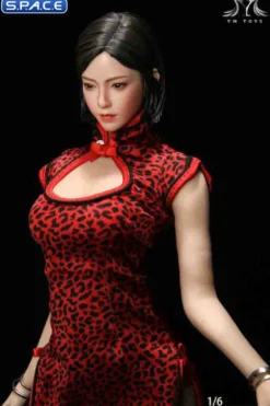 1/6 Scale Pomelo Head Sculpt with Leopard Cheongsam Dress Character Set