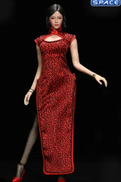 1/6 Scale Pomelo Head Sculpt with Leopard Cheongsam Dress Character Set
