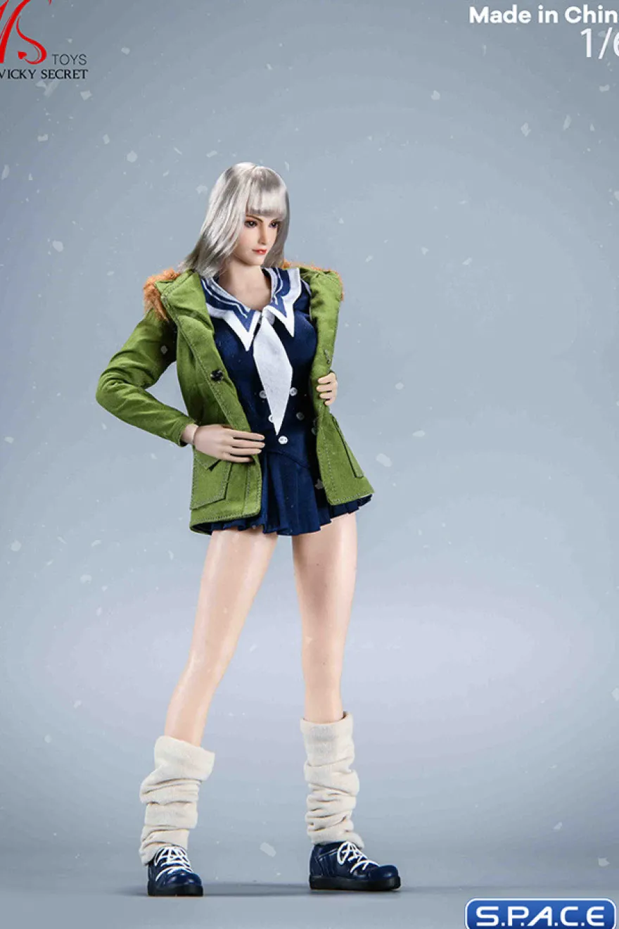 1/6 Scale Winter School Girl Character Set with green Coat